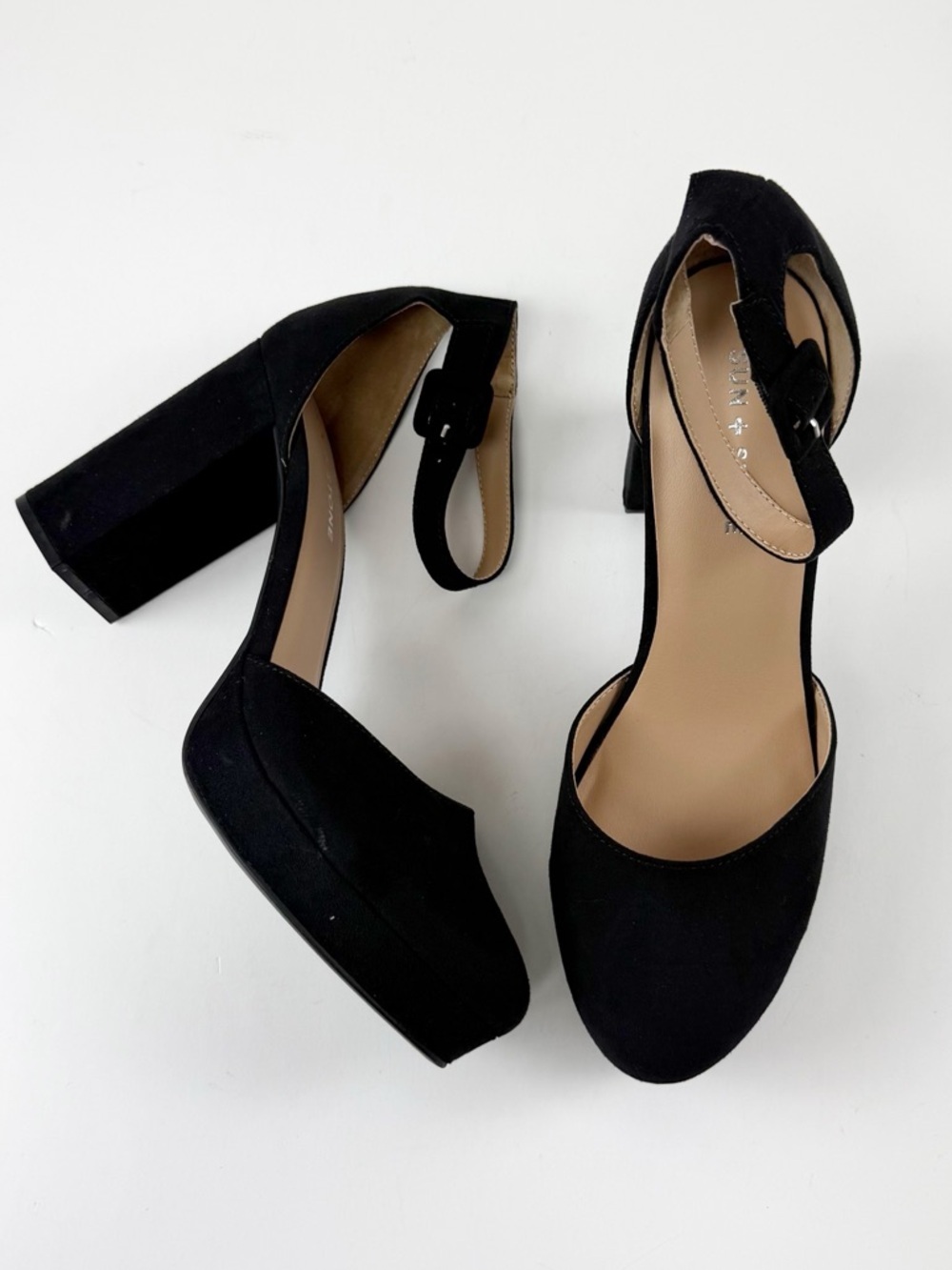 Sun + Stone Birdey Ankle Strap Block Heel Platform Pumps Womens 11M Black NEW